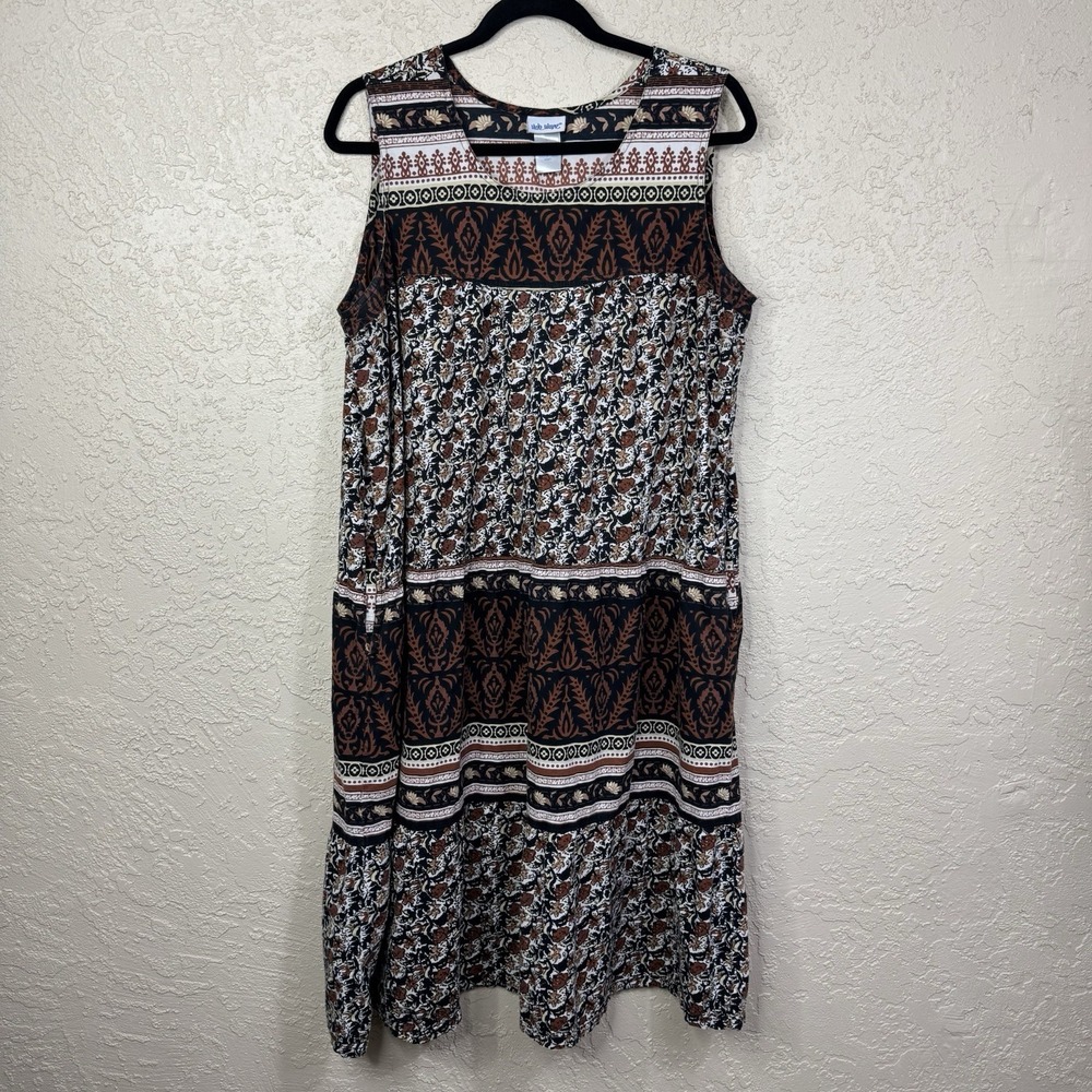 Vicki Wayne Bohemian Dress Womens Large Floral Midi Pockets Boho Vacation Summer